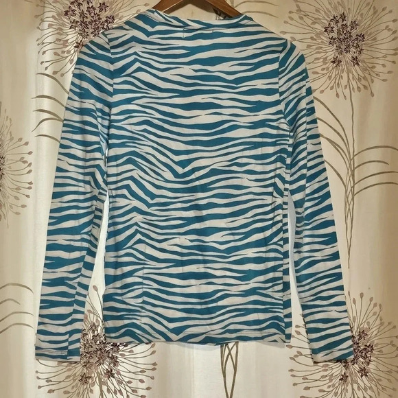 Michael Kors Top Shirt MK Jeweled Sparkle MK Logo Blue White Sz S NWT #0039 - Picture 6 of 8